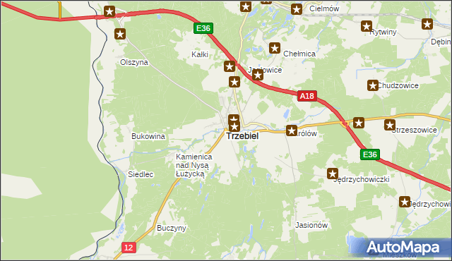 mapa Trzebiel, Trzebiel na mapie Targeo