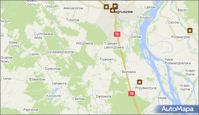 mapa Trzebień gmina Magnuszew, Trzebień gmina Magnuszew na mapie Targeo