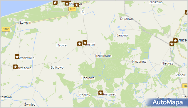 mapa Trzebieradz gmina Świerzno, Trzebieradz gmina Świerzno na mapie Targeo