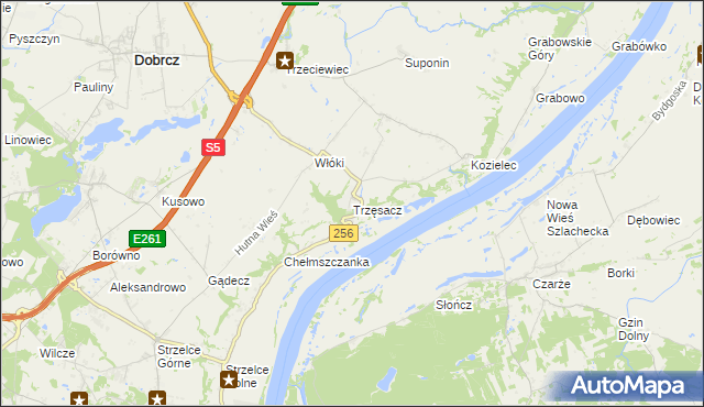 mapa Trzęsacz gmina Dobrcz, Trzęsacz gmina Dobrcz na mapie Targeo
