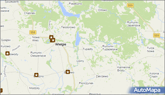 mapa Tupadły gmina Wielgie, Tupadły gmina Wielgie na mapie Targeo