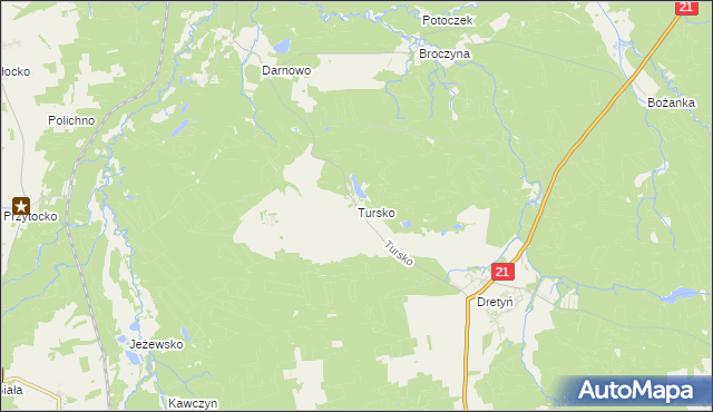 mapa Tursko gmina Miastko, Tursko gmina Miastko na mapie Targeo