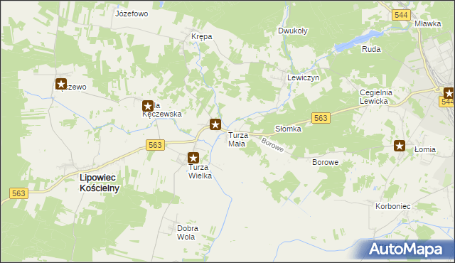 mapa Turza Mała gmina Lipowiec Kościelny, Turza Mała gmina Lipowiec Kościelny na mapie Targeo