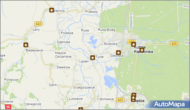 mapa Turze gmina Kuźnia Raciborska, Turze gmina Kuźnia Raciborska na mapie Targeo