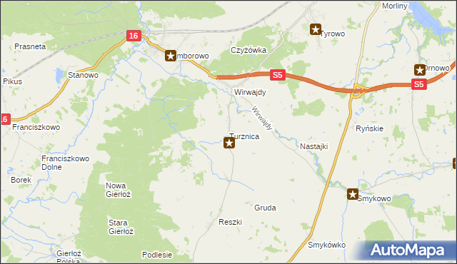 mapa Turznica gmina Ostróda, Turznica gmina Ostróda na mapie Targeo