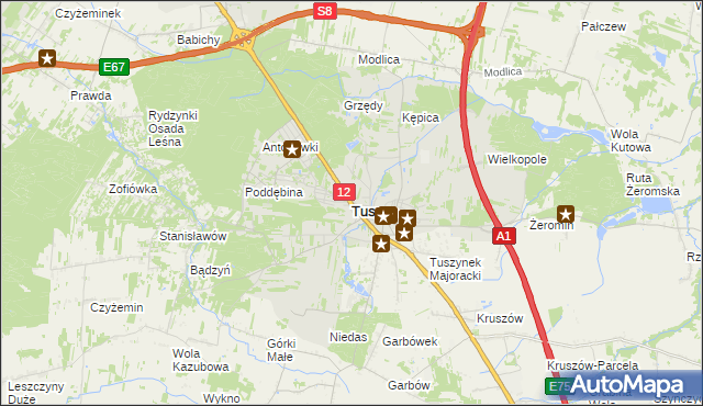 mapa Tuszyn powiat łódzki wschodni, Tuszyn powiat łódzki wschodni na mapie Targeo