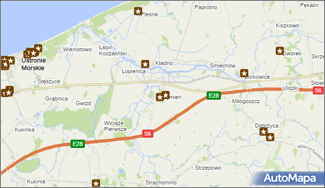 mapa Tymień gmina Będzino, Tymień gmina Będzino na mapie Targeo