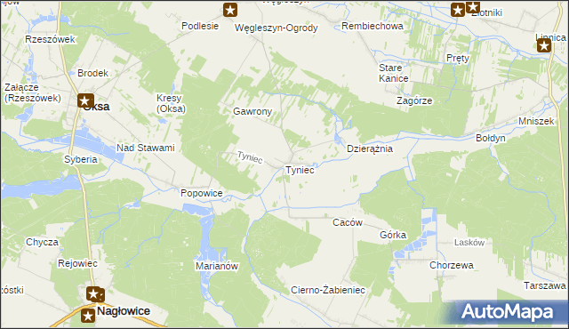 mapa Tyniec gmina Oksa, Tyniec gmina Oksa na mapie Targeo