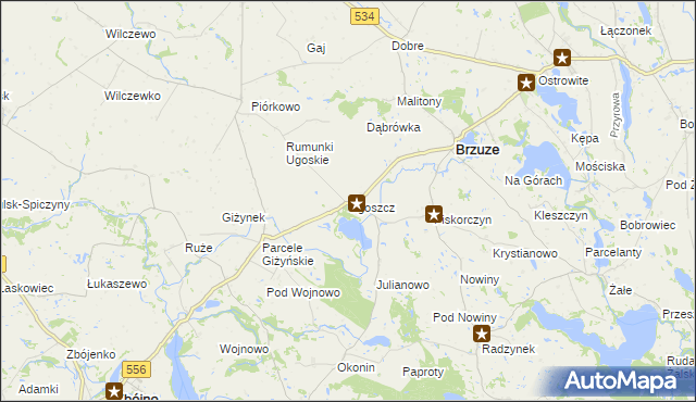 mapa Ugoszcz gmina Brzuze, Ugoszcz gmina Brzuze na mapie Targeo
