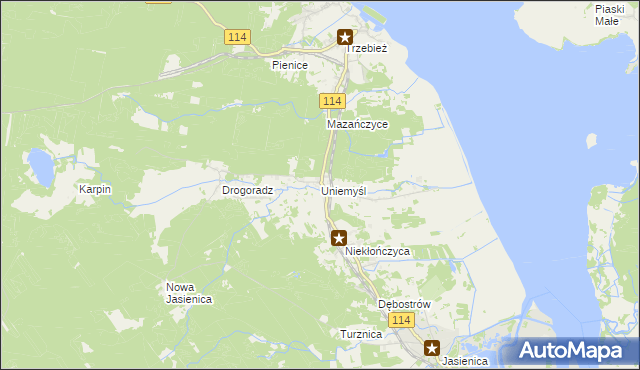 mapa Uniemyśl gmina Police, Uniemyśl gmina Police na mapie Targeo
