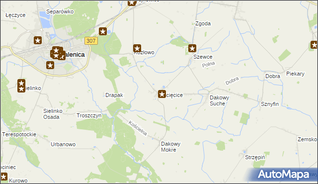 mapa Uścięcice, Uścięcice na mapie Targeo