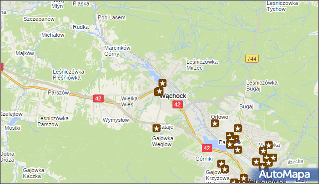 mapa Wąchock, Wąchock na mapie Targeo