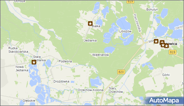 mapa Walerianów gmina Sosnowica, Walerianów gmina Sosnowica na mapie Targeo