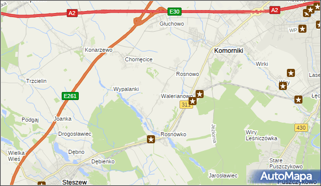 mapa Walerianowo gmina Komorniki, Walerianowo gmina Komorniki na mapie Targeo