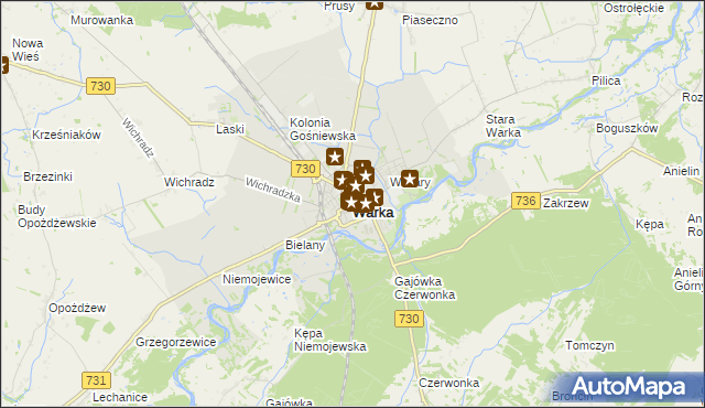 mapa Warka, Warka na mapie Targeo