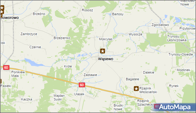 mapa Wąsewo powiat ostrowski, Wąsewo powiat ostrowski na mapie Targeo