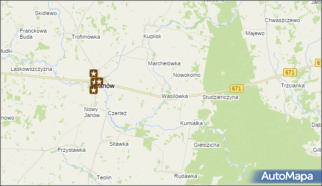 mapa Wasilówka gmina Janów, Wasilówka gmina Janów na mapie Targeo