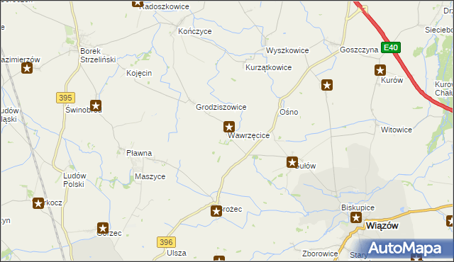 mapa Wawrzęcice, Wawrzęcice na mapie Targeo