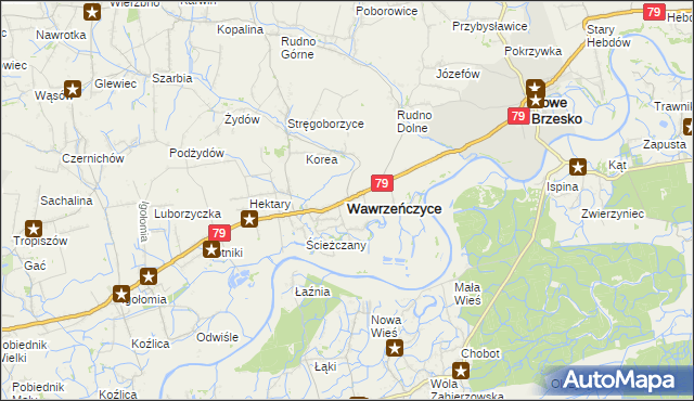 mapa Wawrzeńczyce gmina Igołomia-Wawrzeńczyce, Wawrzeńczyce gmina Igołomia-Wawrzeńczyce na mapie Targeo