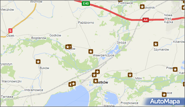 mapa Wawrzeńczyce gmina Mietków, Wawrzeńczyce gmina Mietków na mapie Targeo