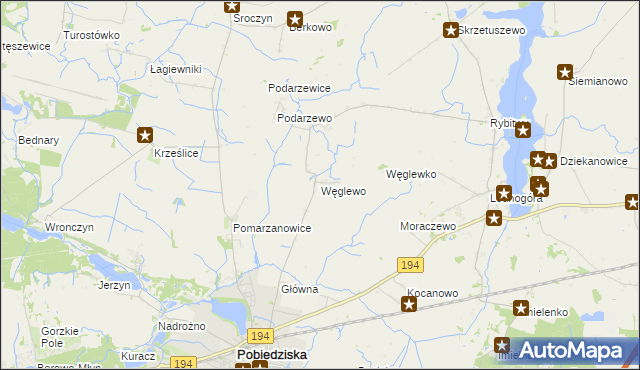 mapa Węglewo gmina Pobiedziska, Węglewo gmina Pobiedziska na mapie Targeo