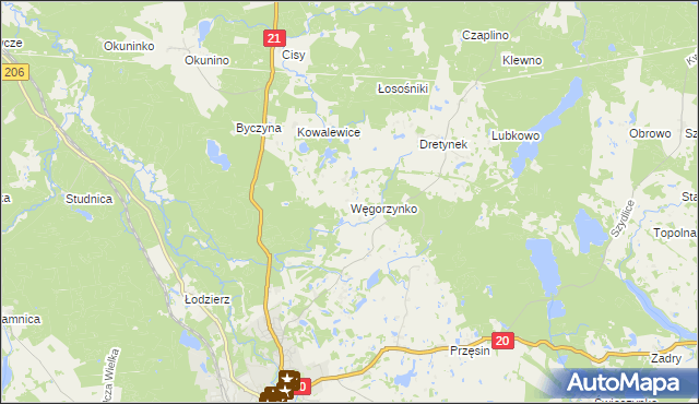 mapa Węgorzynko, Węgorzynko na mapie Targeo