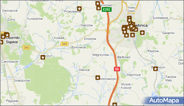 mapa Węgrzynów gmina Trzebnica, Węgrzynów gmina Trzebnica na mapie Targeo