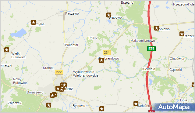 mapa Wielbrandowo, Wielbrandowo na mapie Targeo