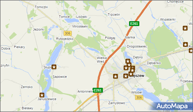 mapa Wielka Wieś gmina Stęszew, Wielka Wieś gmina Stęszew na mapie Targeo