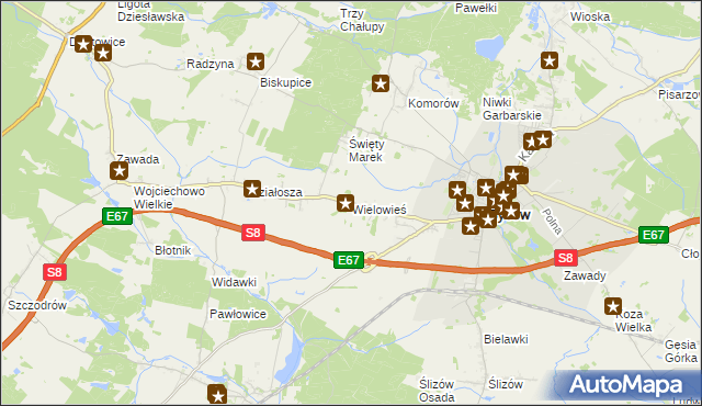 mapa Wielowieś gmina Syców, Wielowieś gmina Syców na mapie Targeo