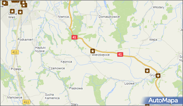 mapa Wierzbięcice gmina Nysa, Wierzbięcice gmina Nysa na mapie Targeo