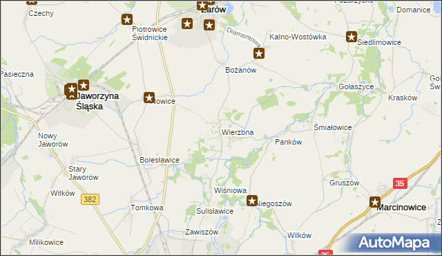 mapa Wierzbna gmina Żarów, Wierzbna gmina Żarów na mapie Targeo