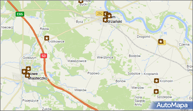 mapa Wierzbnica gmina Bytom Odrzański, Wierzbnica gmina Bytom Odrzański na mapie Targeo