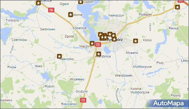 mapa Wierzbnica gmina Myślibórz, Wierzbnica gmina Myślibórz na mapie Targeo