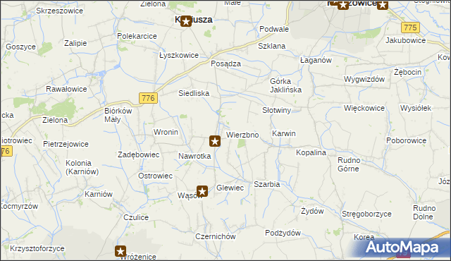 mapa Wierzbno gmina Koniusza, Wierzbno gmina Koniusza na mapie Targeo