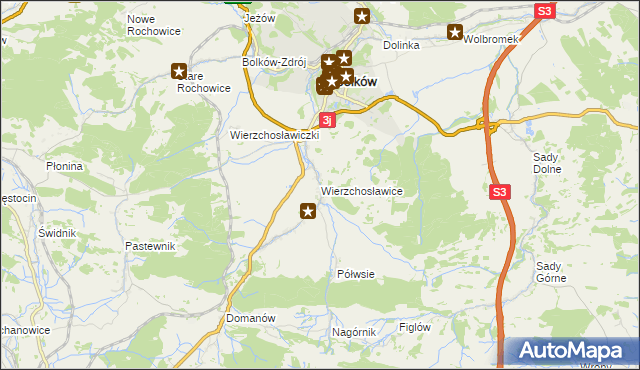 mapa Wierzchosławice gmina Bolków, Wierzchosławice gmina Bolków na mapie Targeo