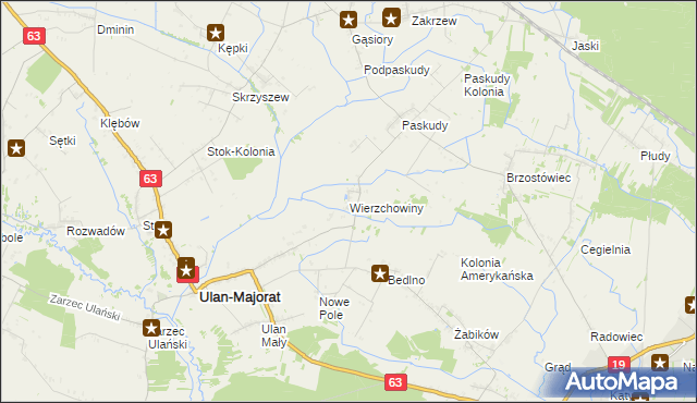 mapa Wierzchowiny gmina Ulan-Majorat, Wierzchowiny gmina Ulan-Majorat na mapie Targeo