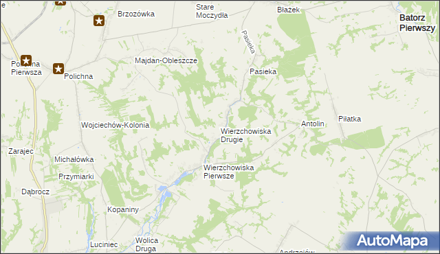 mapa Wierzchowiska Drugie gmina Modliborzyce, Wierzchowiska Drugie gmina Modliborzyce na mapie Targeo