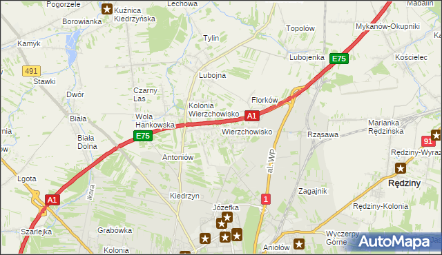 mapa Wierzchowisko gmina Mykanów, Wierzchowisko gmina Mykanów na mapie Targeo