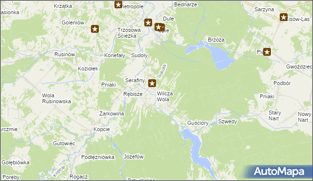 mapa Wilcza Wola gmina Dzikowiec, Wilcza Wola gmina Dzikowiec na mapie Targeo