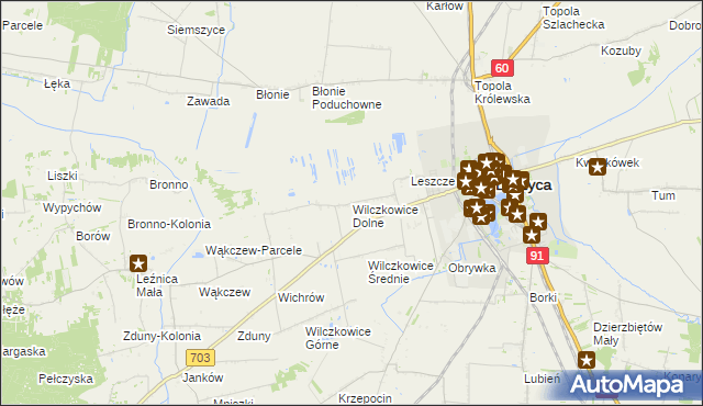 mapa Wilczkowice Dolne gmina Łęczyca, Wilczkowice Dolne gmina Łęczyca na mapie Targeo