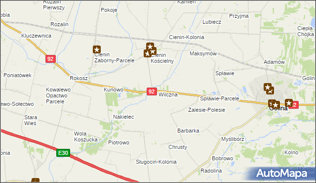 mapa Wilczna gmina Słupca, Wilczna gmina Słupca na mapie Targeo