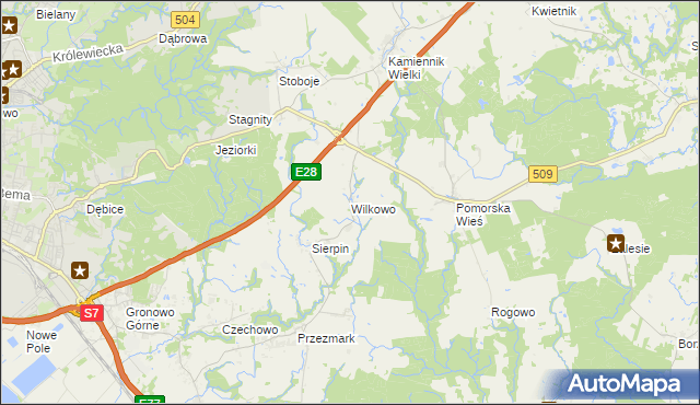mapa Wilkowo gmina Milejewo, Wilkowo gmina Milejewo na mapie Targeo