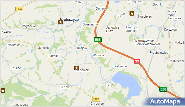 mapa Winnica gmina Krotoszyce, Winnica gmina Krotoszyce na mapie Targeo