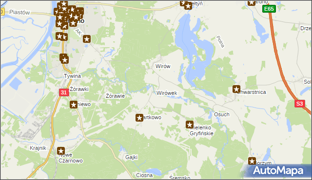 mapa Wirówek gmina Gryfino, Wirówek gmina Gryfino na mapie Targeo