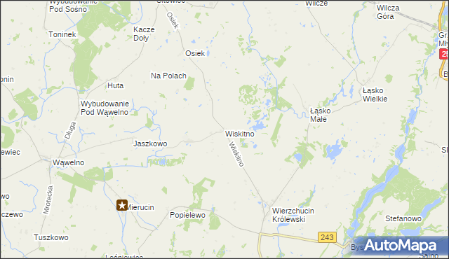 mapa Wiskitno gmina Koronowo, Wiskitno gmina Koronowo na mapie Targeo