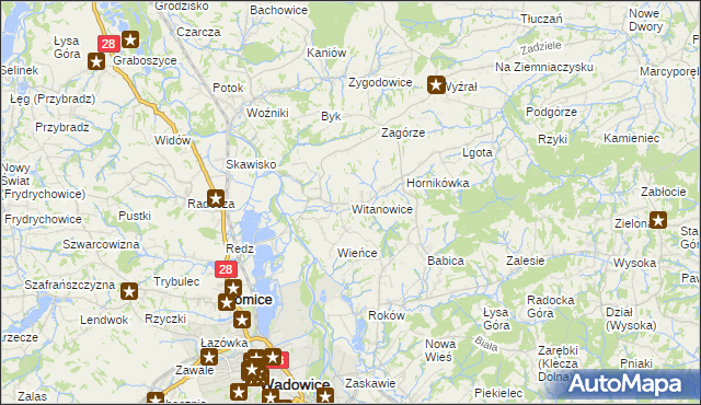 mapa Witanowice gmina Tomice, Witanowice gmina Tomice na mapie Targeo