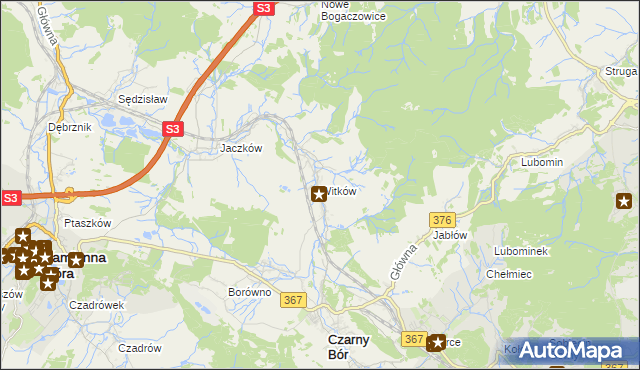 mapa Witków gmina Czarny Bór, Witków gmina Czarny Bór na mapie Targeo