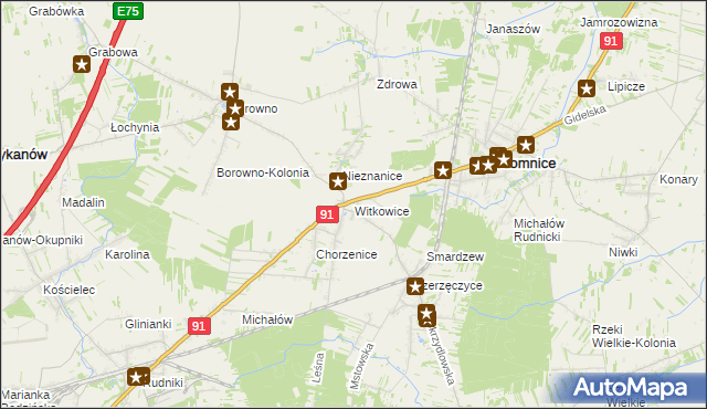 mapa Witkowice gmina Kłomnice, Witkowice gmina Kłomnice na mapie Targeo