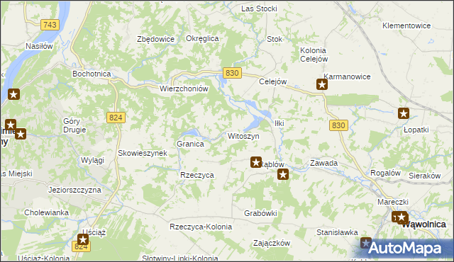 mapa Witoszyn gmina Kazimierz Dolny, Witoszyn gmina Kazimierz Dolny na mapie Targeo